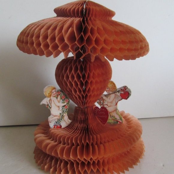 Valentine Decor Antique Honey Comb Centerpiece Greeting Card Cupid - Picture 1 of 7